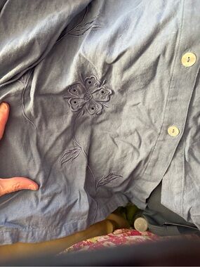 Requirements Light Blue Linen-Blend Shirt button up with embroidered details